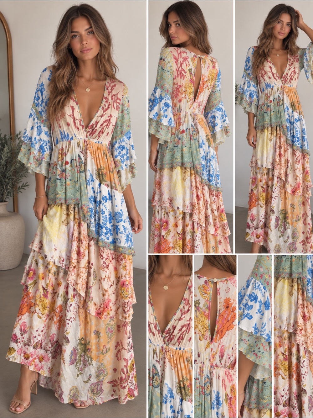 Z & L Dress Womens Size Medium Ruffle Maxi floral Boho